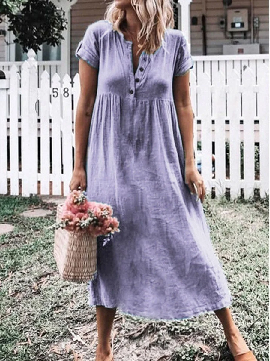 Cotton and Linen Solid Color Maxi Dress