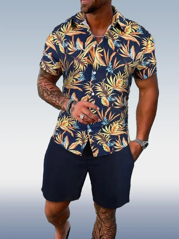 Suitmens Men's Hawaiian Print Short Sleeve Shirt Set 002