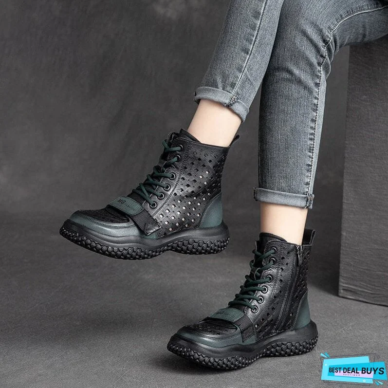 Summer Retro Hollow Leather Boots for Women