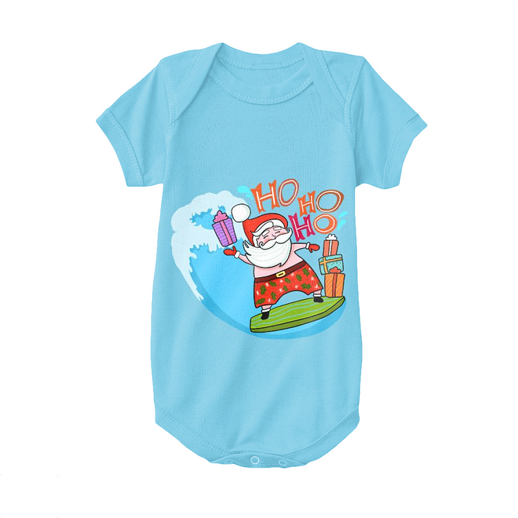 Santa Claus Surfing To Deliver Presents, Christmas In July Baby Onesie