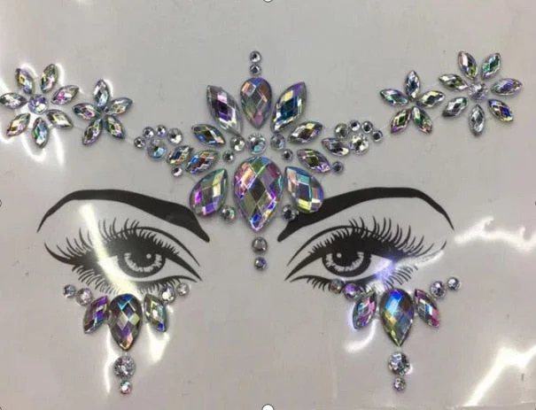 Face Adhesive Jewelry Gems Temporary Tattoo Face Jewelry Festival Party Body Art Gems Rhinestone Flash Tattoos Stickers Make Up