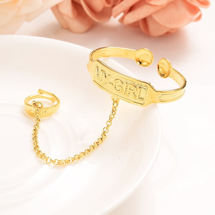 24k Dubai Gold  Stamp Baby Bangle Child Bracelet With Ring for Kids African