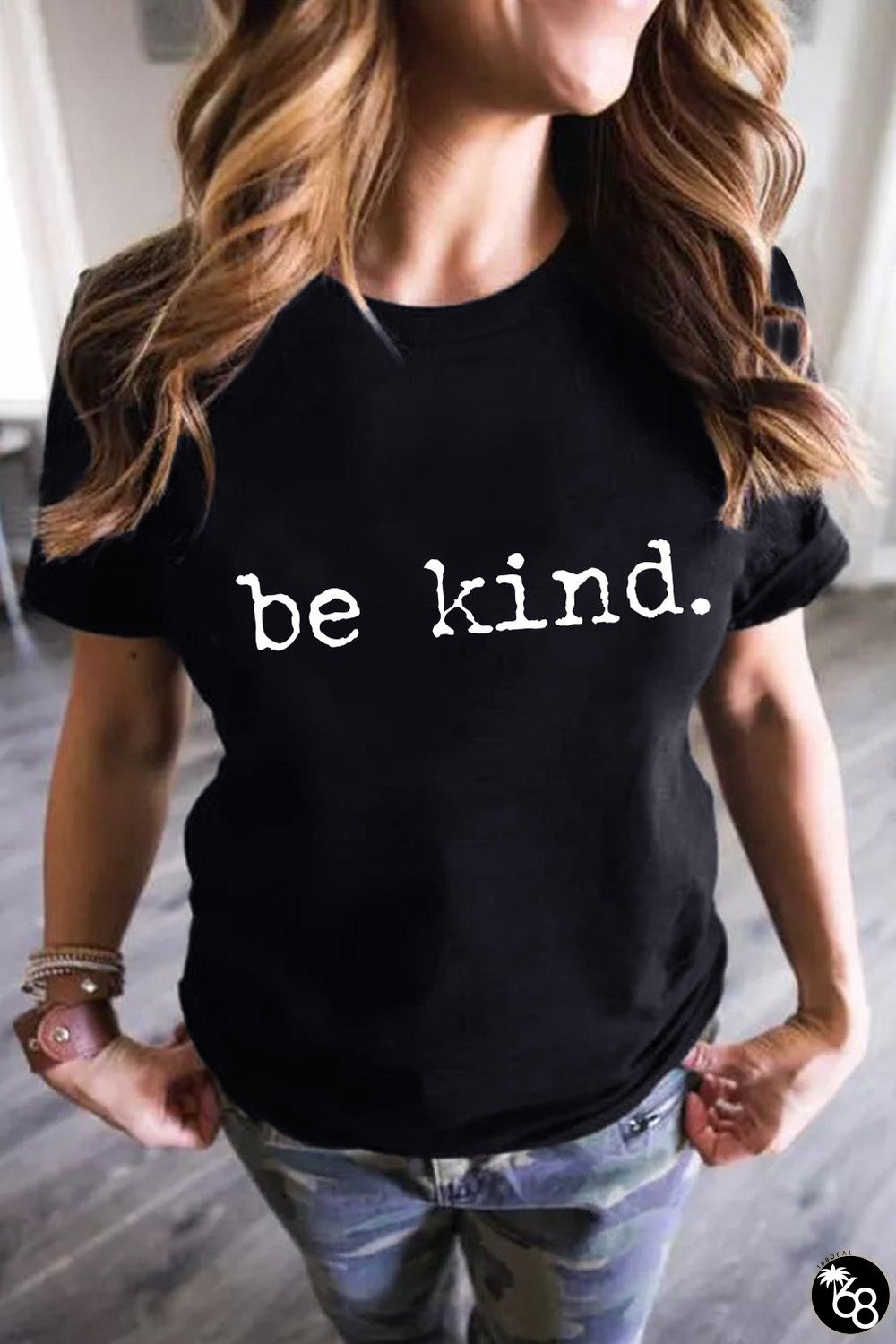 Black be kind Letter Print Round Neck Casual T Shirt | 168DEAL