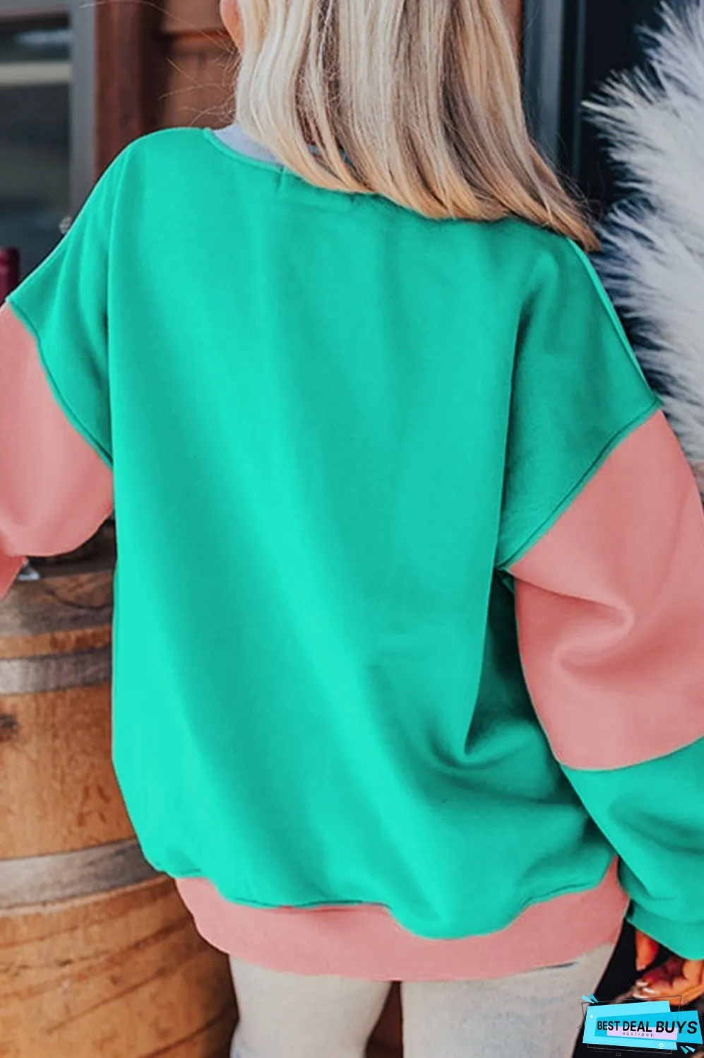 Color Block Round Neck Long Sleeve Sweatshirt