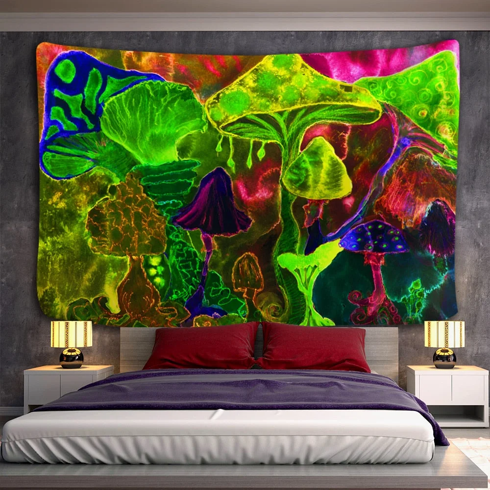 Oil Painting Mushroom Tapestry Wall  Hanging Bohemian Style Psychedelic Witchcraft Mandala Home Decor