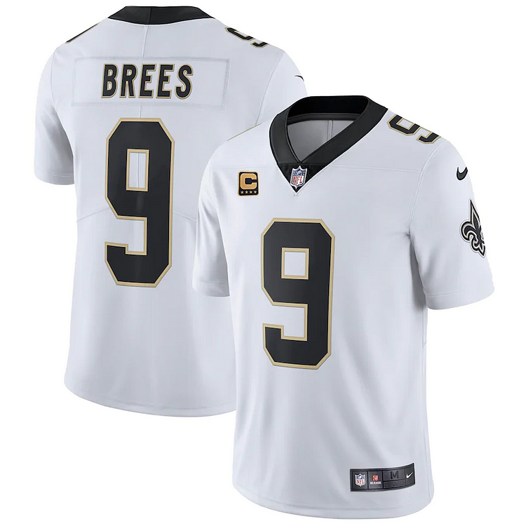 Men's New Orleans Saints #9 Drew Brees With C Patch Stitched NFL Jersey