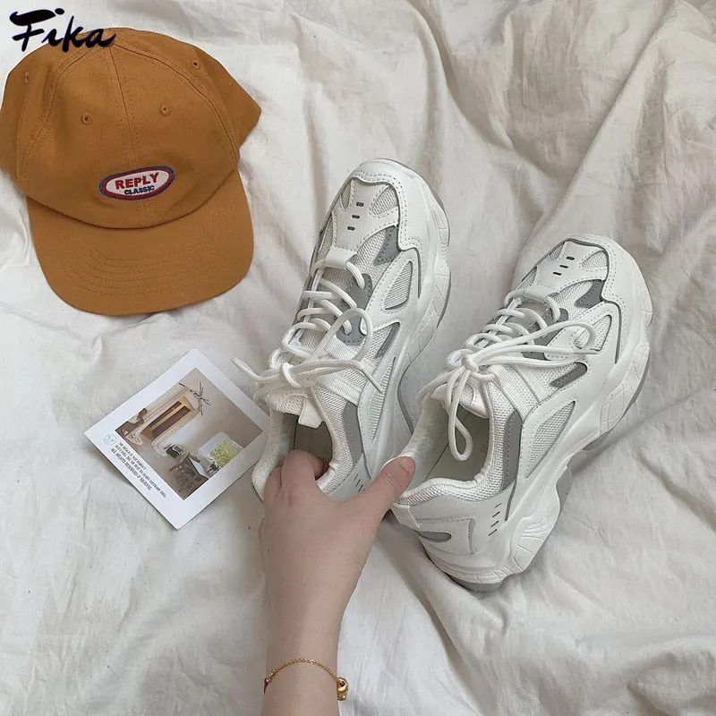 Sneakers Women Fashion Mesh Chunky Sneakers 2021 Casual Shoes Reflective Comfortable Thick Sole White Dad Flats Platform Shoes