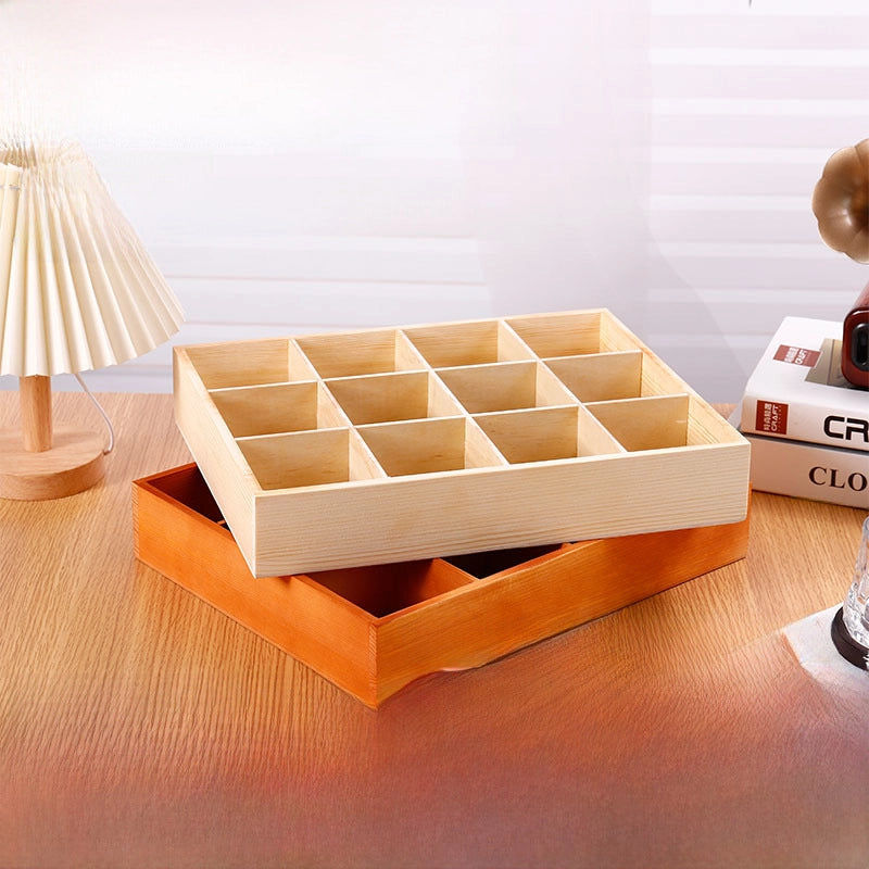 Wooden Plaid Storage Box Desktop Multi-grid Wooden Box Nuts Multi-meat Plaid Storage Box Grid Plate Stall Jiugongge