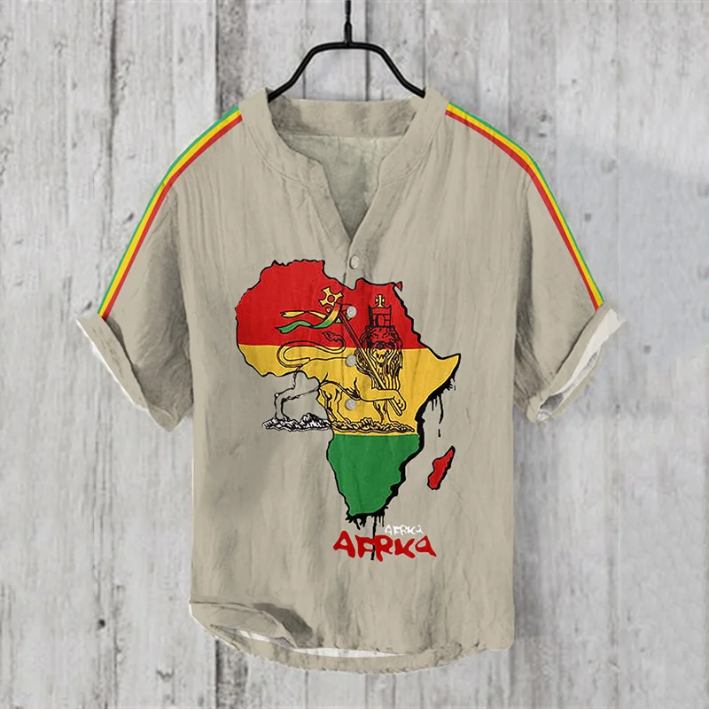 Men's African Juneteenth Lion Reggae Art  Linen Blend Shirt