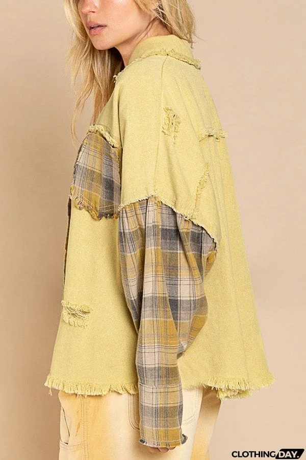 Forest Morning Plaid Button Front Shacket