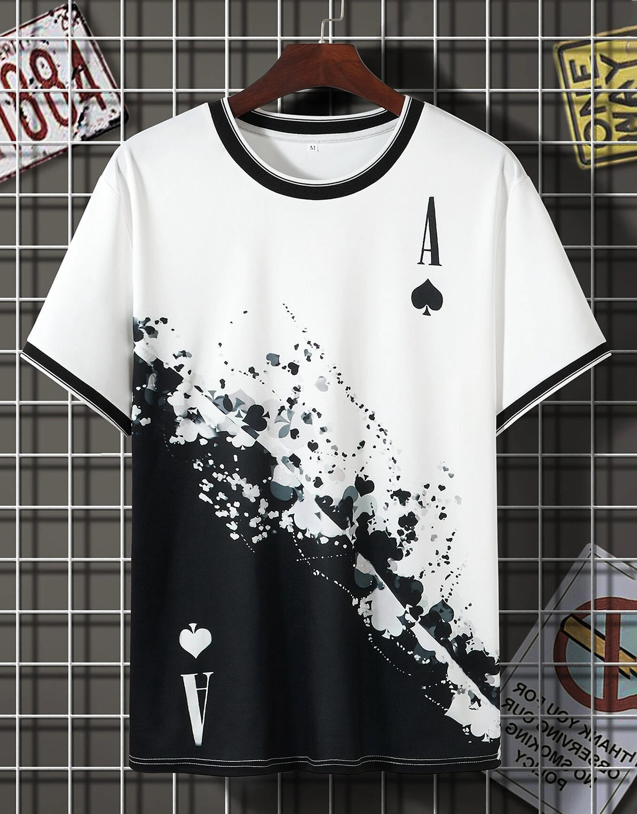 Men Playing Card & Letter Graphic Tee Lixishop 