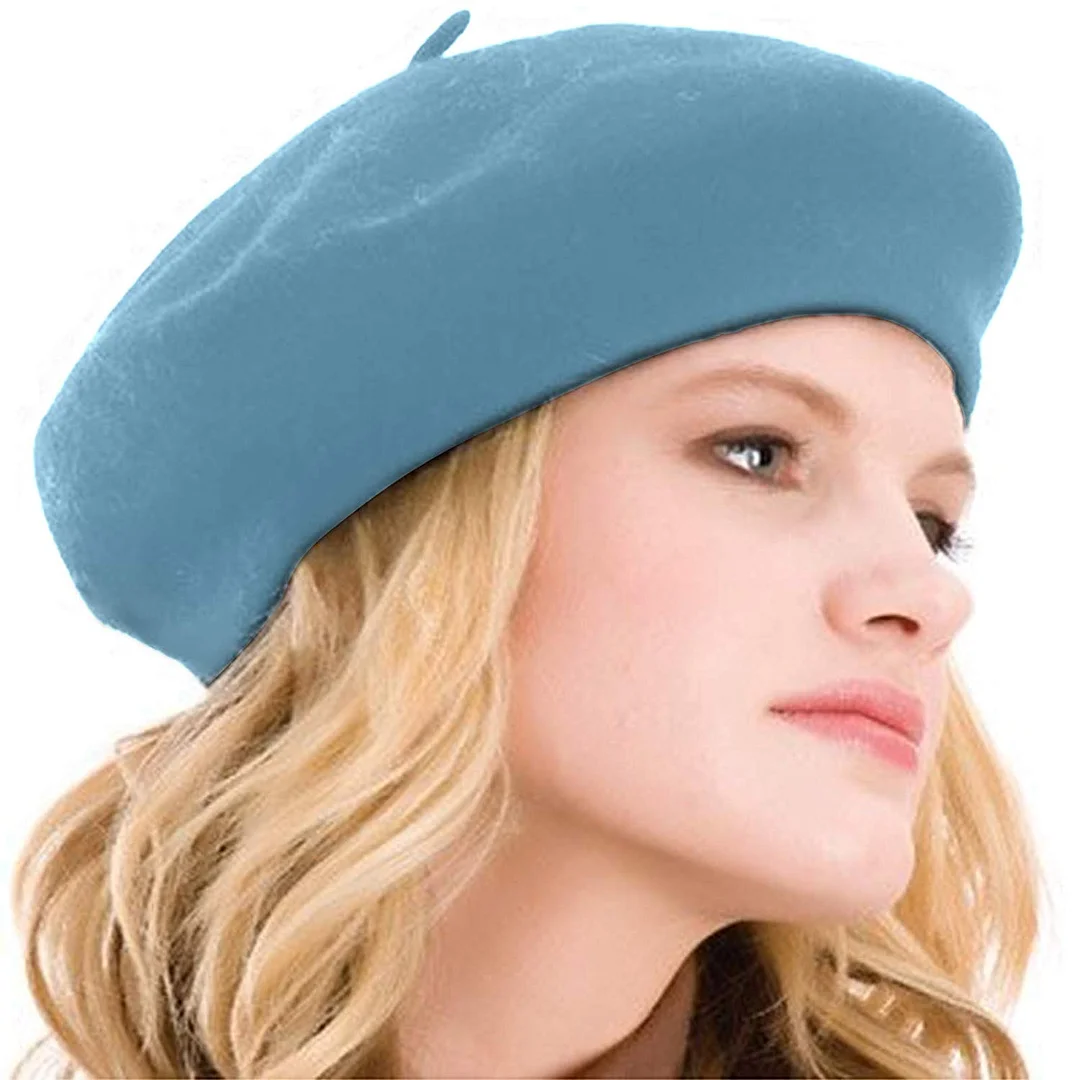 Womens Beret 100% Wool French Beret Solid Color Beanie Cap Hat