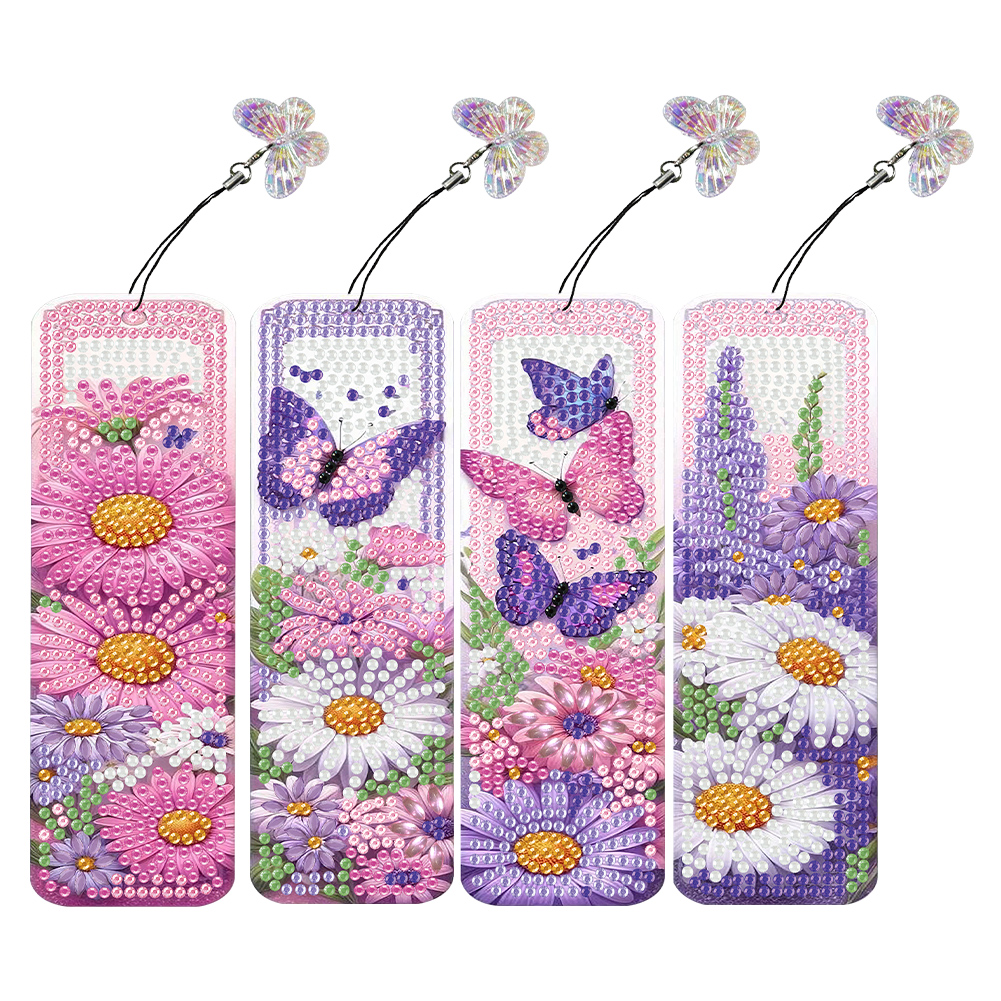 4 Pcs Diamond Painting Bookmarks DIY Diamond Art Bookmarks (Butterfly Flower)