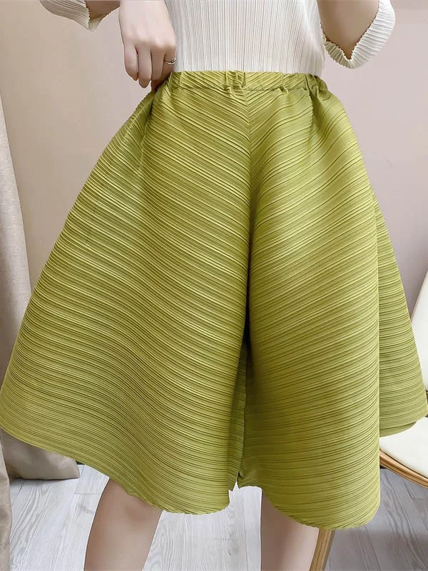 Casual Wide Leg Roomy Pleated Pure Color Shorts Bottoms