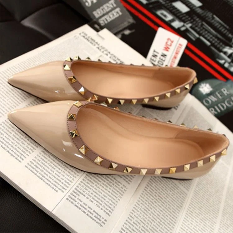 Breakj Breakj Temperament Small Fragrant Evening Wind Tip Single Shoes Women Shallow Mouth 2025 New Spring And Autumn Flat Bottom Shoes Rivet Shoes