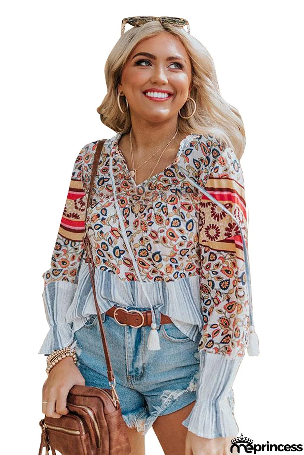 Loose Fit Floral Striped Blouse