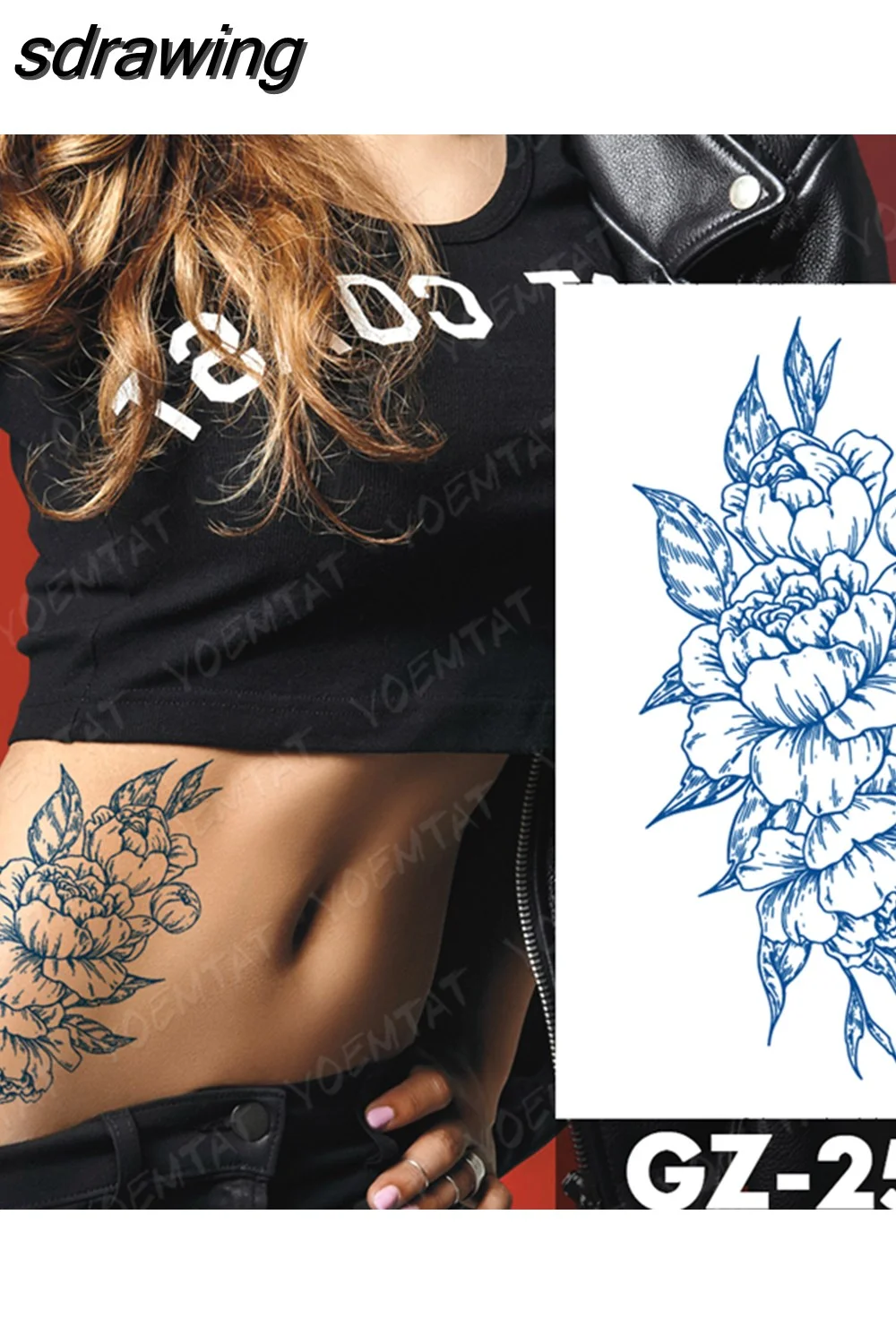 sdrawing Ink Tattoos Body Art Lasting Waterproof Temporary Tattoo Sticker Rose Flower Pearl Tatoo Arm Fake Butterfly Peony Tatto