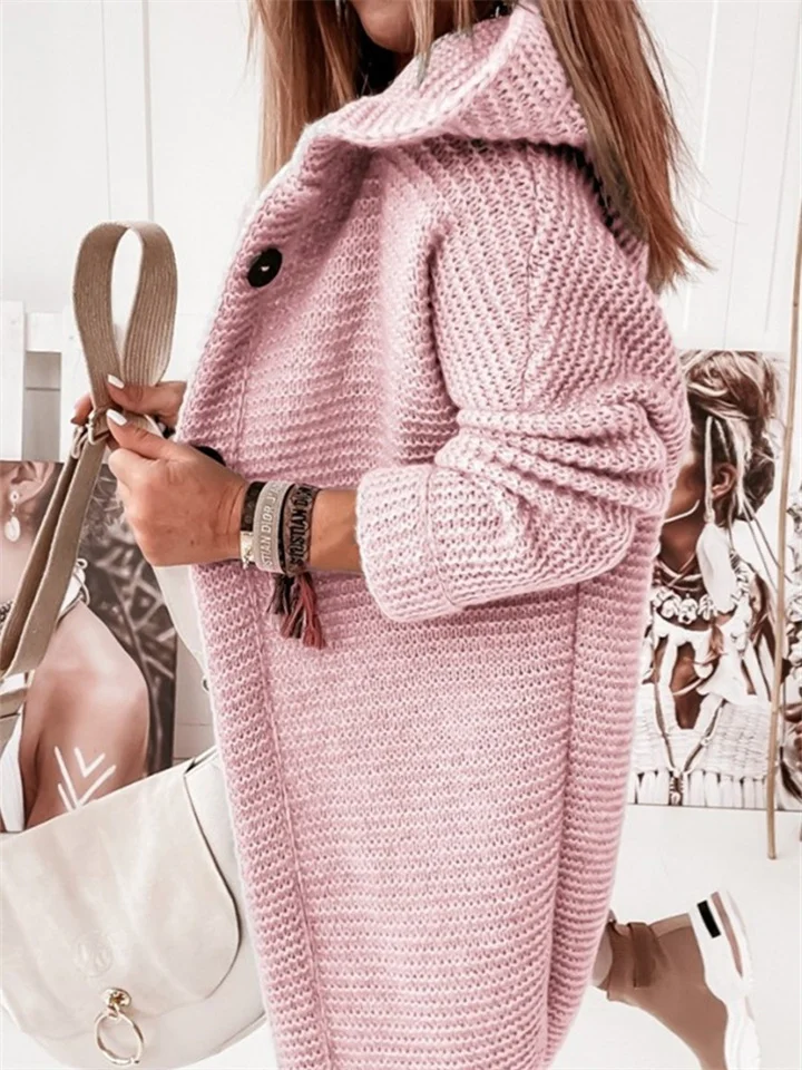 Women's Cardigan Sweater Jumper Knit Button Knitted Solid Color Hooded Stylish Casual Daily Weekend Winter Fall Green Pink S M L / Long Sleeve / Regular Fit | 168DEAL