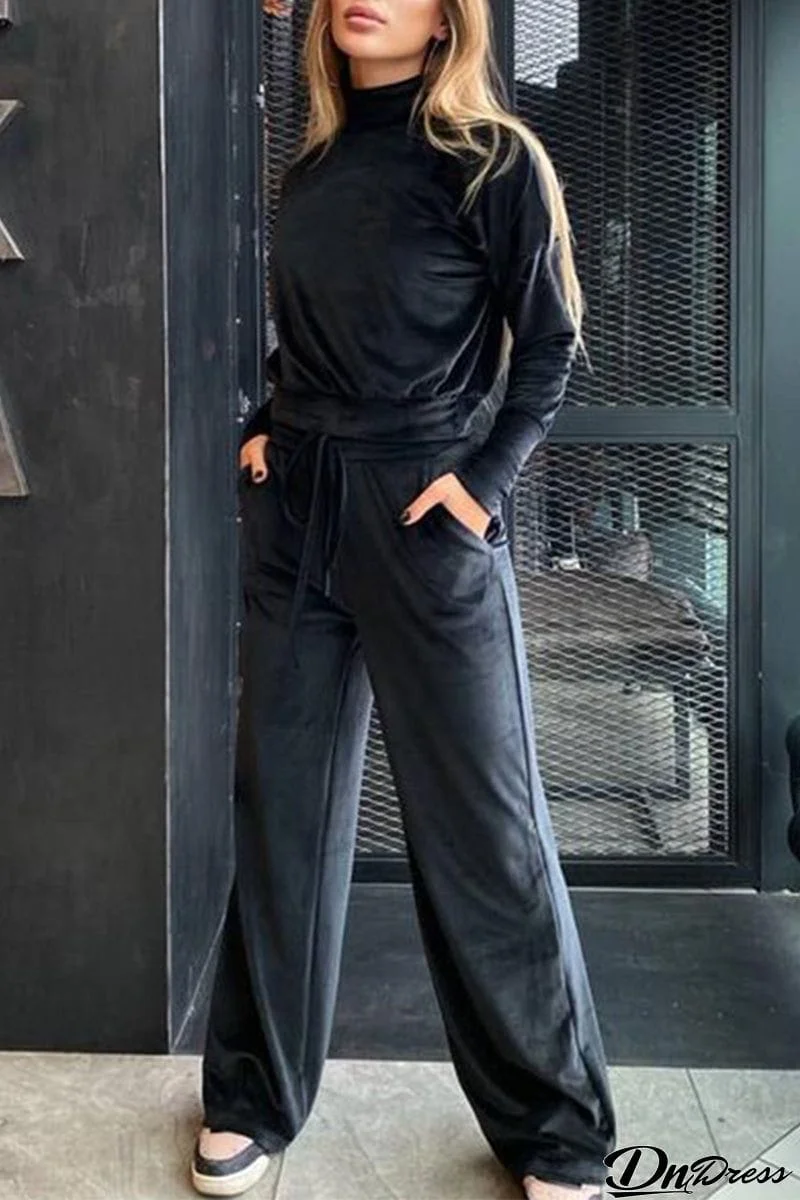 Casual Solid Solid Color Turtleneck Long Sleeve Two Pieces