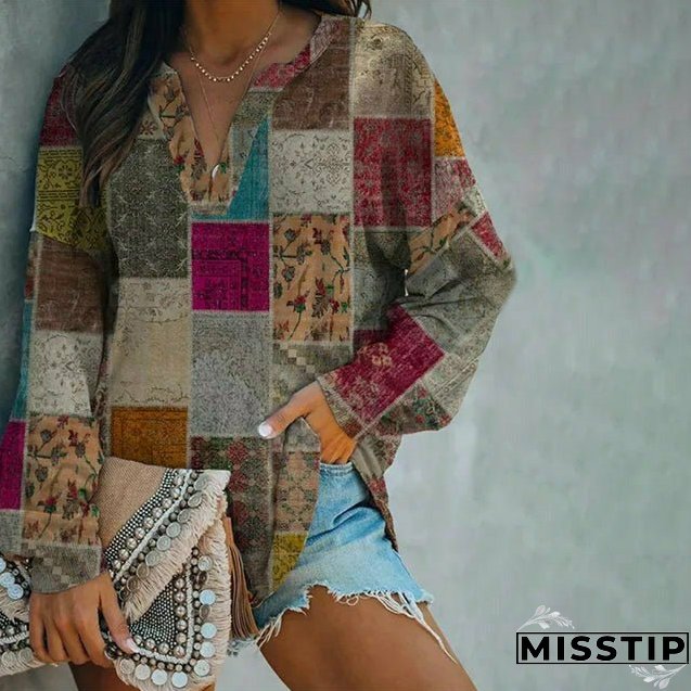 Vintage Plaid Casual Blouse