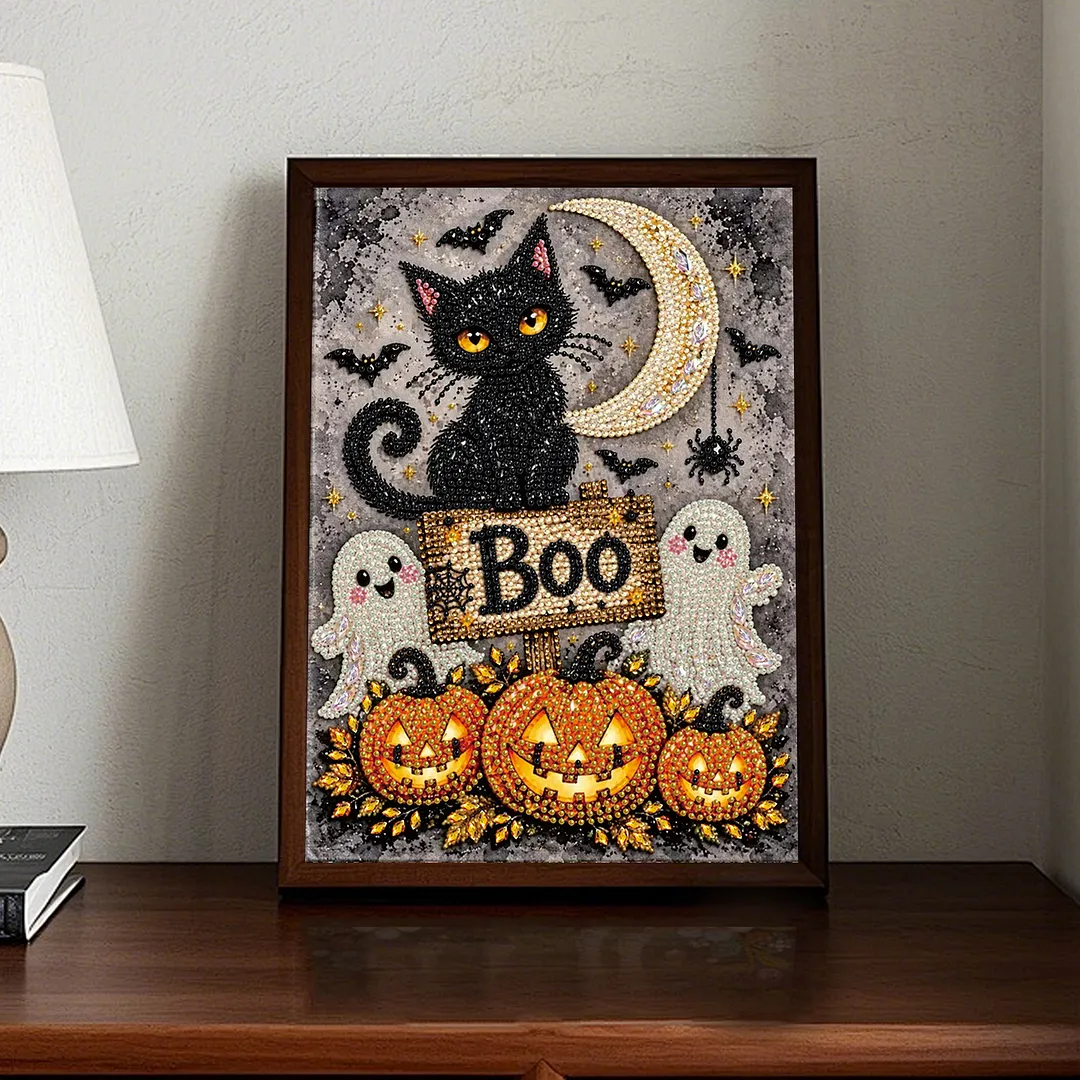 Pearl Painting Kit for Adults Cat Pumpkin Ghost Art