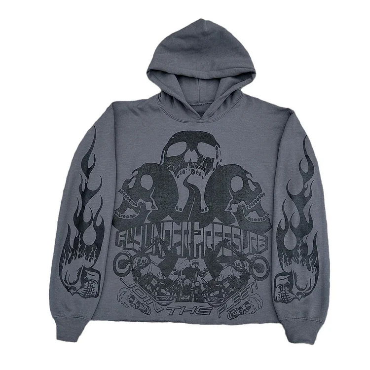 Retro Gothic Cross Print Hoodie Loose Pullover Sweatshirt at Hiphopee