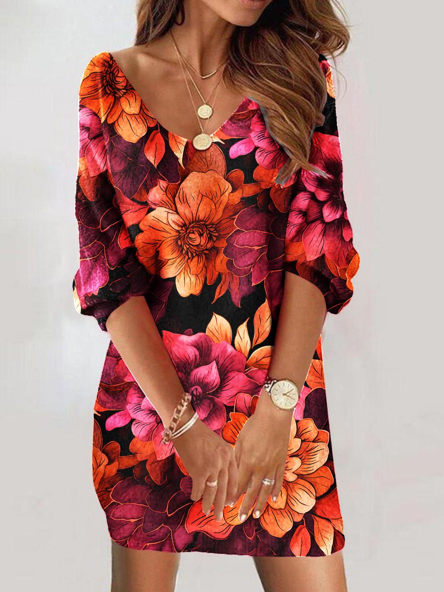Women's Watercolor Floral Art Print Dress