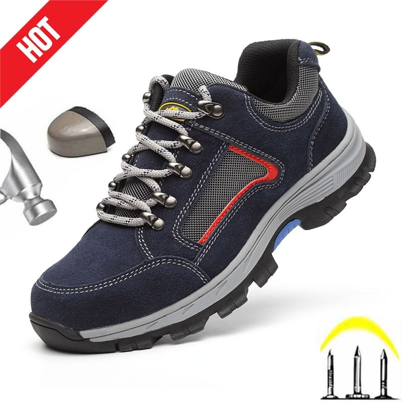 Men Safety Work Boots Breathable Light Sport Shoe Suede Leather Upper Footwear With Steel Toe Puncture-Proof Indestructible Shoe