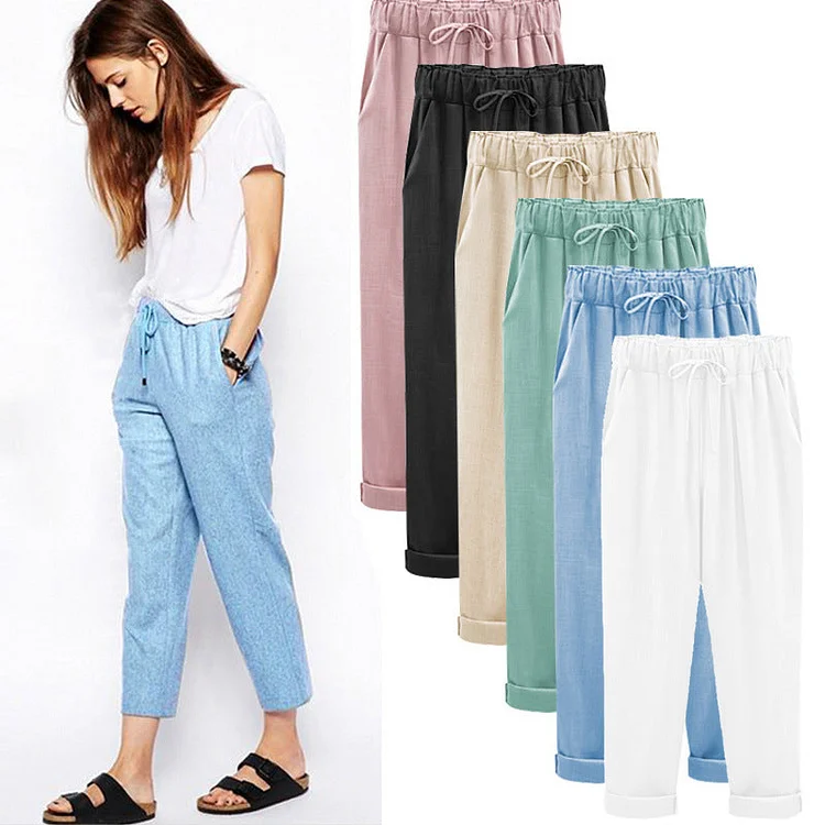 Nine points loose thin cotton and linen women's trousers socialshop