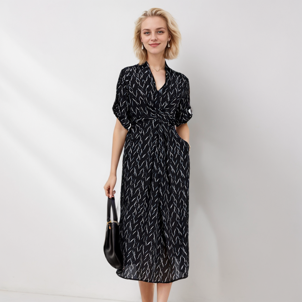 Silk Maxi Dresses With Pockets For Office Lady REAL SILK LIFE
