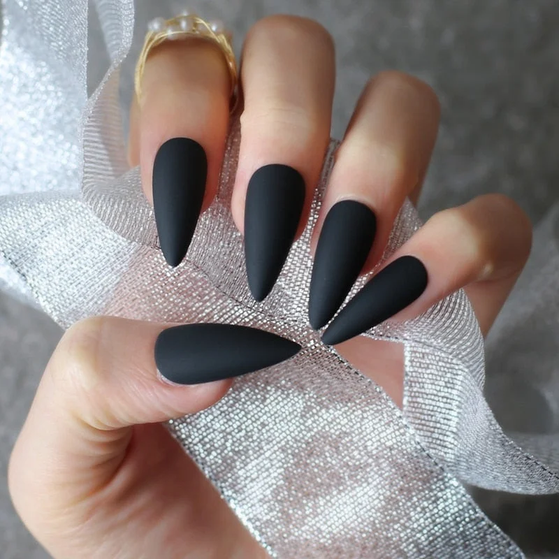 DIY long shiny fake nails INS 10 colors optional Stiletto salon glossy false nails Long almond salon art false nails matte-Nail Inspo