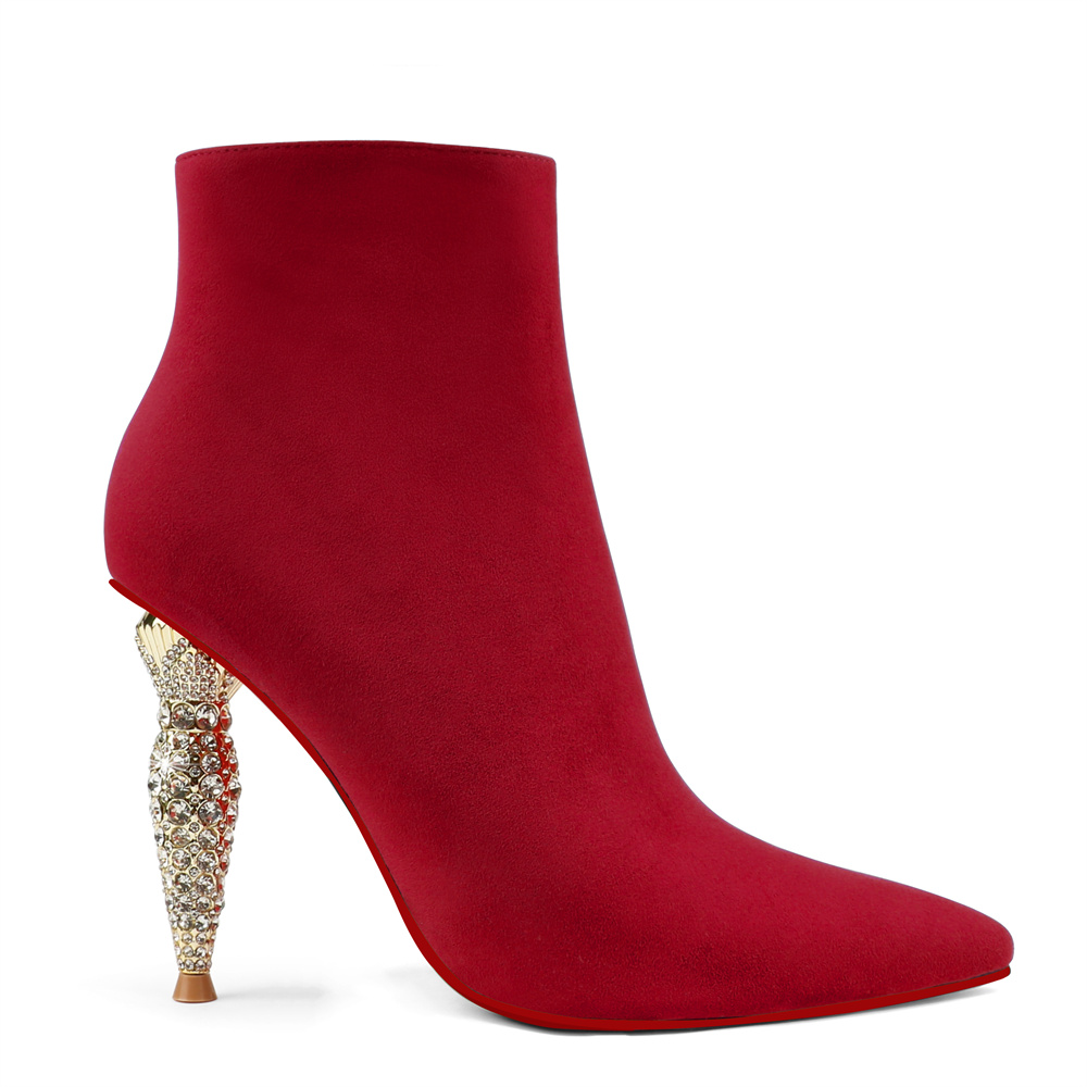 100mm Women's Pointed Toe Red Bottom Glitter Lipbooty High-Heel Booties Ankle Heeled Boots-MERUMOTE