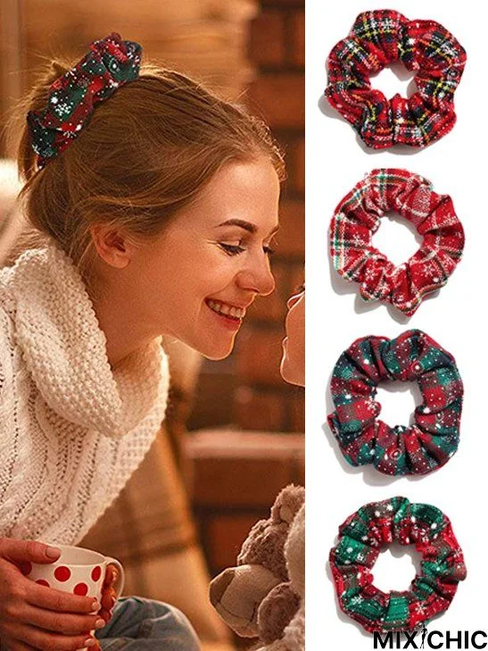 Christmas Snowflake Plaid Large Hair Tie Christmas Hair Rope Elastic