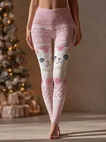 Cute Cat Face And Rose Pattern Comfortable Leggings