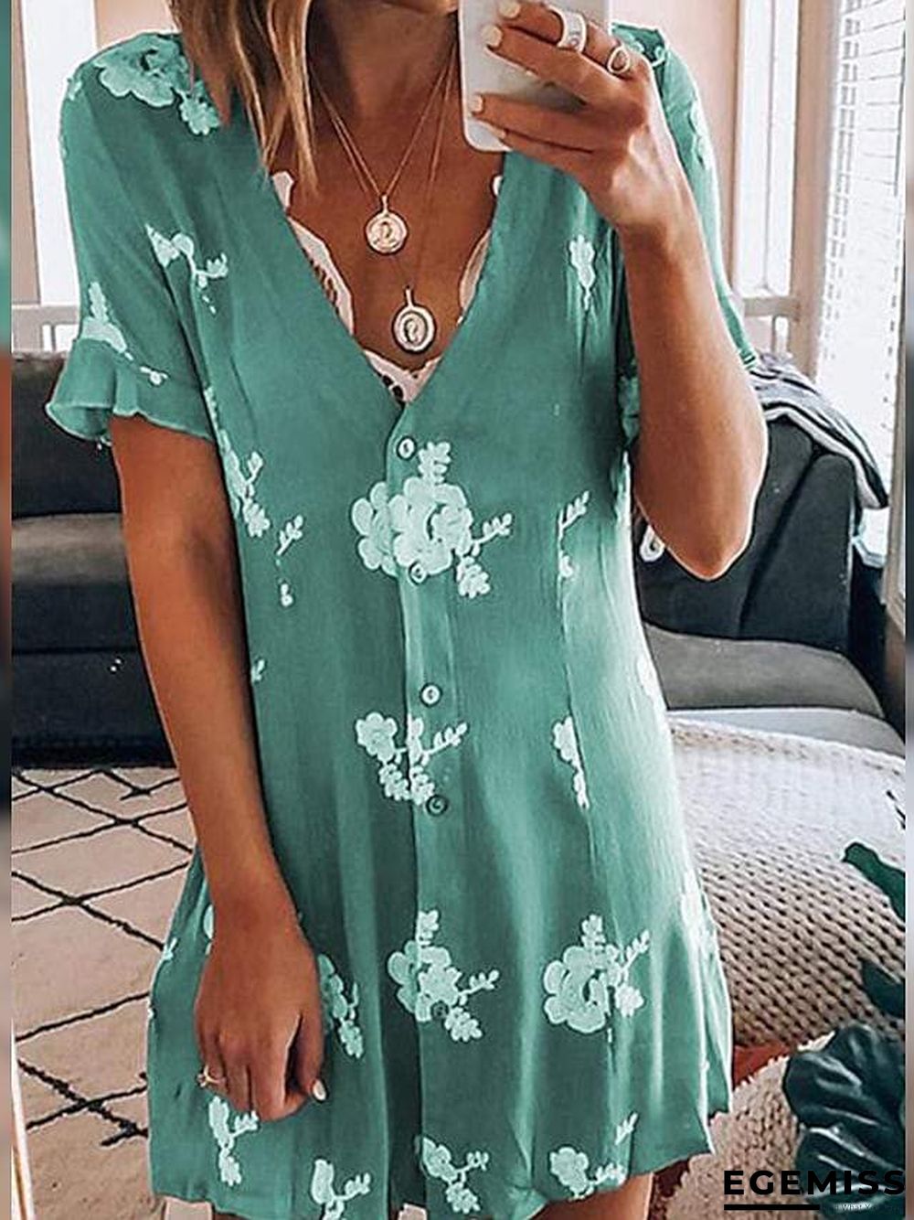Summer Loose Print Temperament Commuter Inch Shirt Short-sleeved Dress | EGEMISS