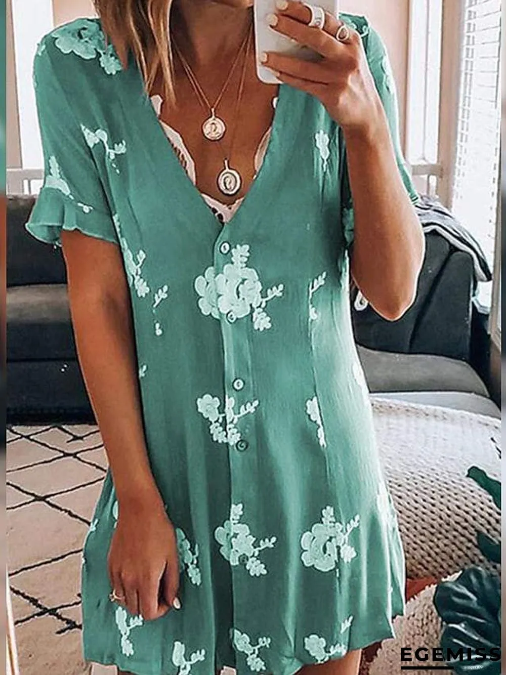 Summer Loose Print Temperament Commuter Inch Shirt Short-sleeved Dress | EGEMISS