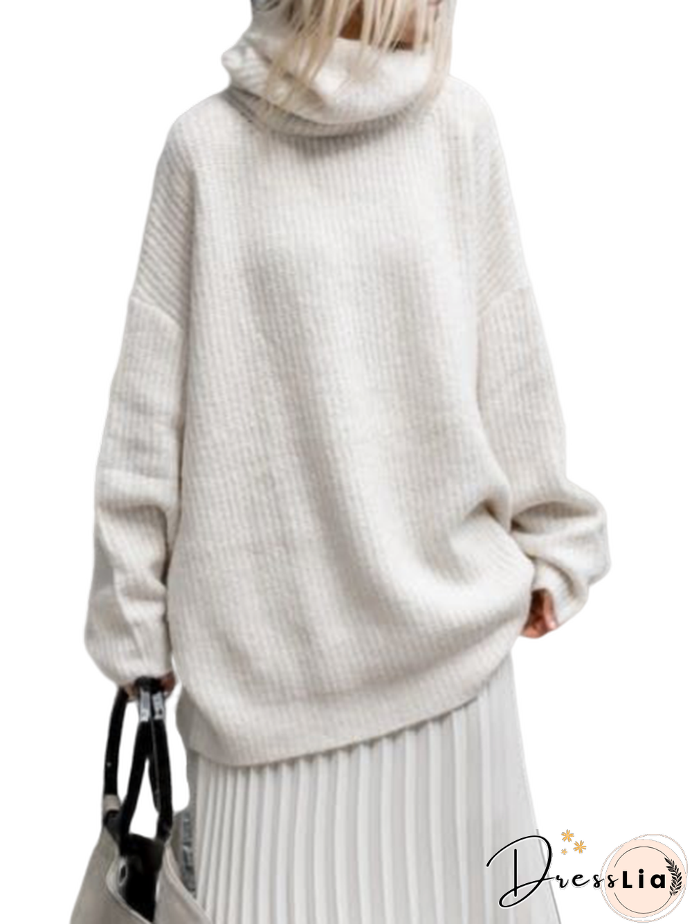 Plain Round Neck Knitted Casual Sweater