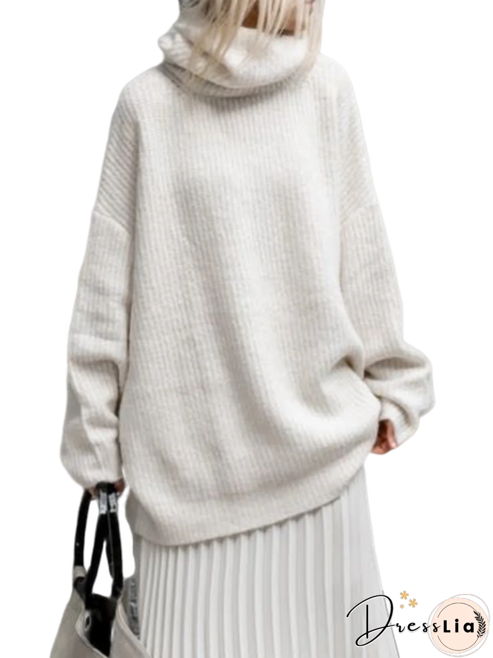 Plain Round Neck Knitted Casual Sweater