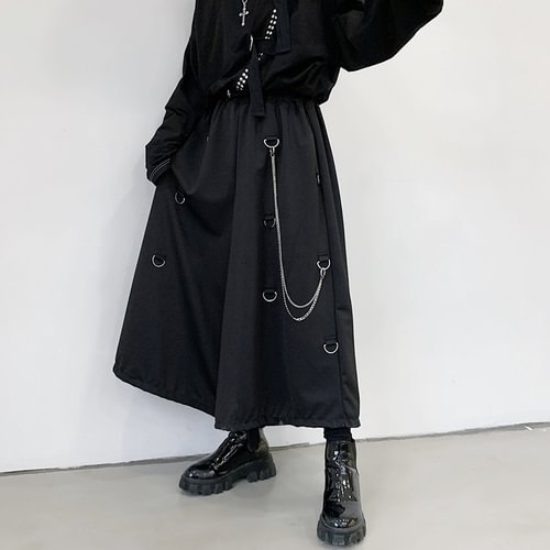 Dawfashion-Dark Metal Hanging Chain Decoration Design Loose Wide Leg Pants Personalized Culottes-Yamamoto Diablo Clothing