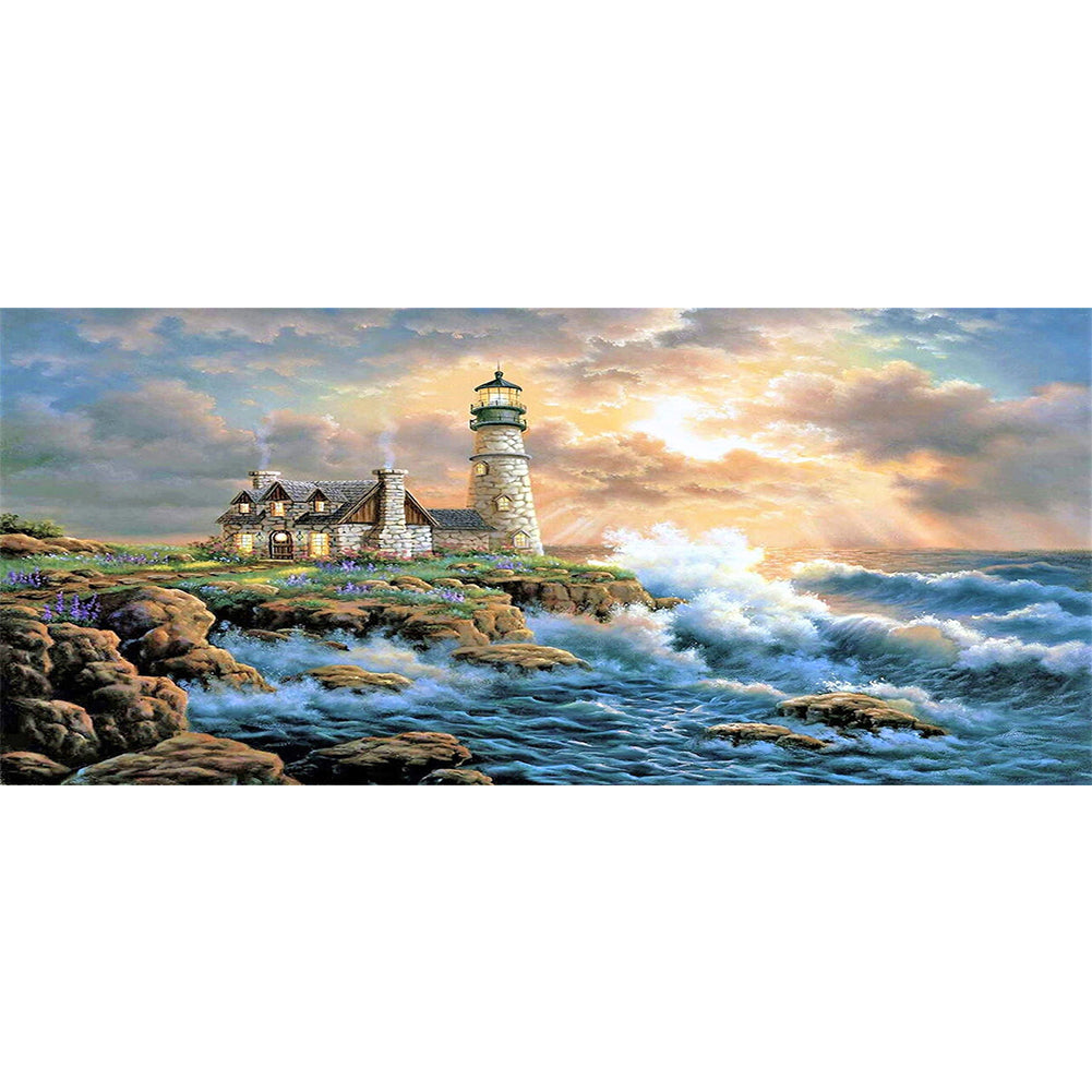 Lighthouse House By The Sea 80*40CM(Canvas) Full Square Drill Diamond Painting gbfke