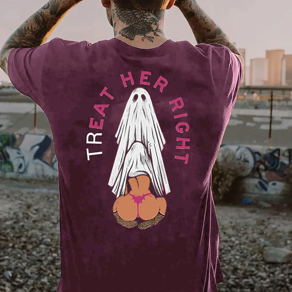TREAT HER RIGHT Sexy Lady Ghost Graphic Casual Black Print T-shirt