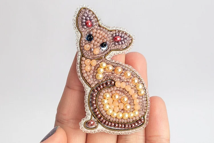 Sphinx Cat Bead embroidery kit. Seed Bead Brooch kit. DIY Craft kit. Beadweaving Kit. Needlework beading. Handmade Jewelry Making Kit