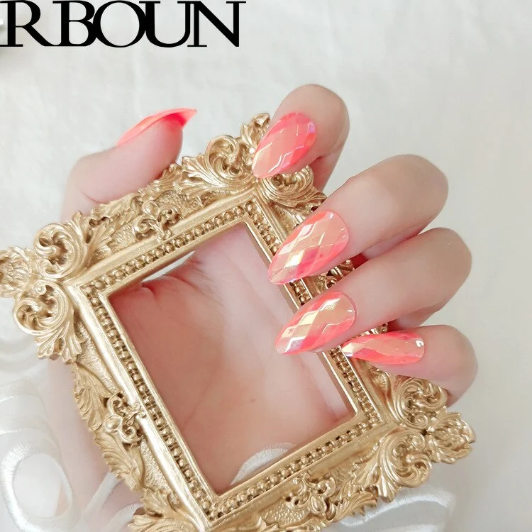 Fake Nails Nail Art Tips Press on False Tipsy withGlue Coffin Stick Designs Display Set Full Cover Artificial Detachable Mirror-Nail Inspo