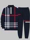 Men's fashion casual color match print long sleeve two piece set