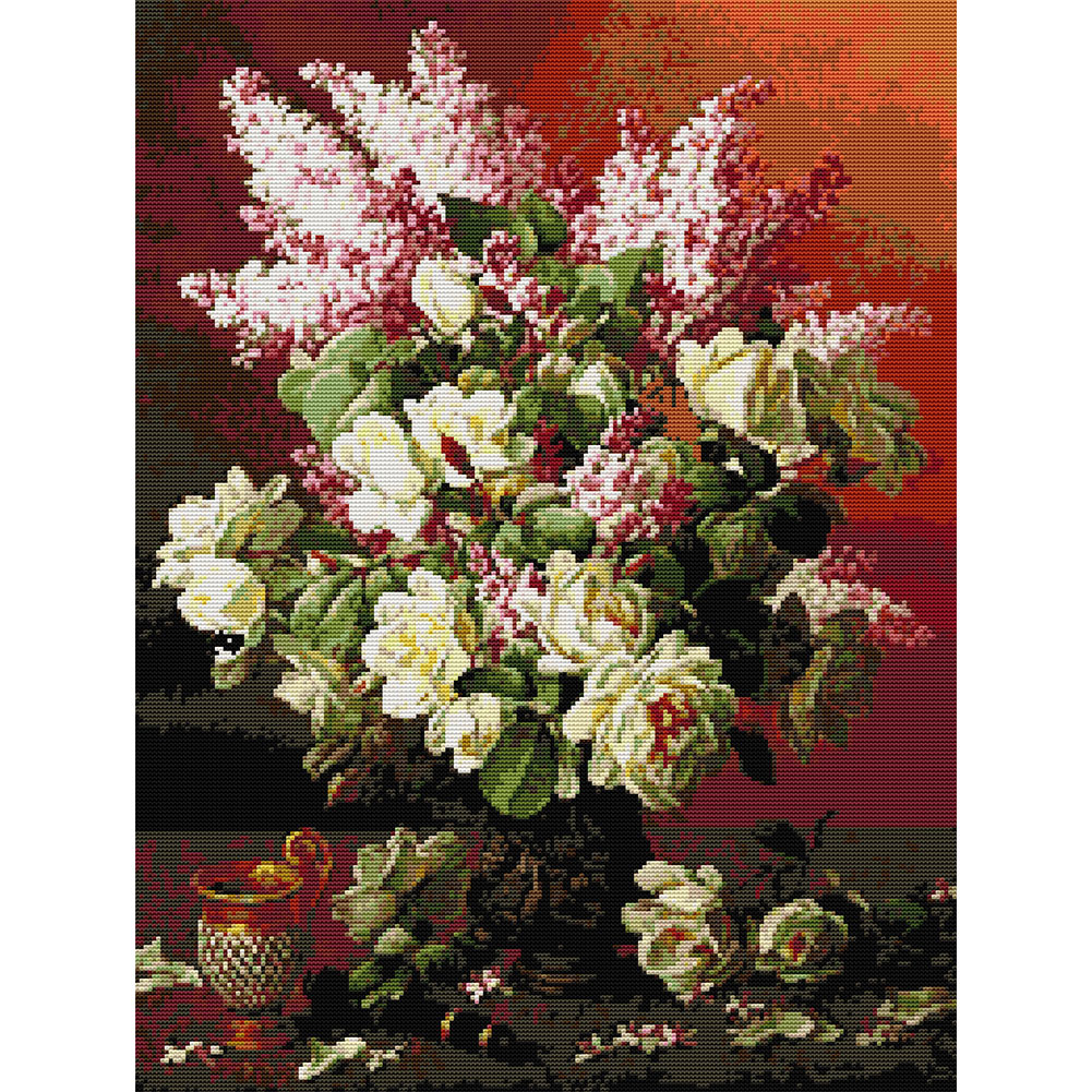 

Hydrangea and Roses - 14CT Stamped Cross Stitch - 44*55CM, 501 Original