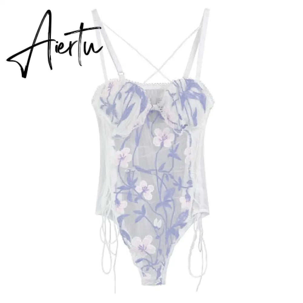 Lace Sexy Camisole Women's Summer  French Lace Bodysuit Floral Embroidery Basic Tops Female Korean Style Beach Y2k Blouse Aiertu