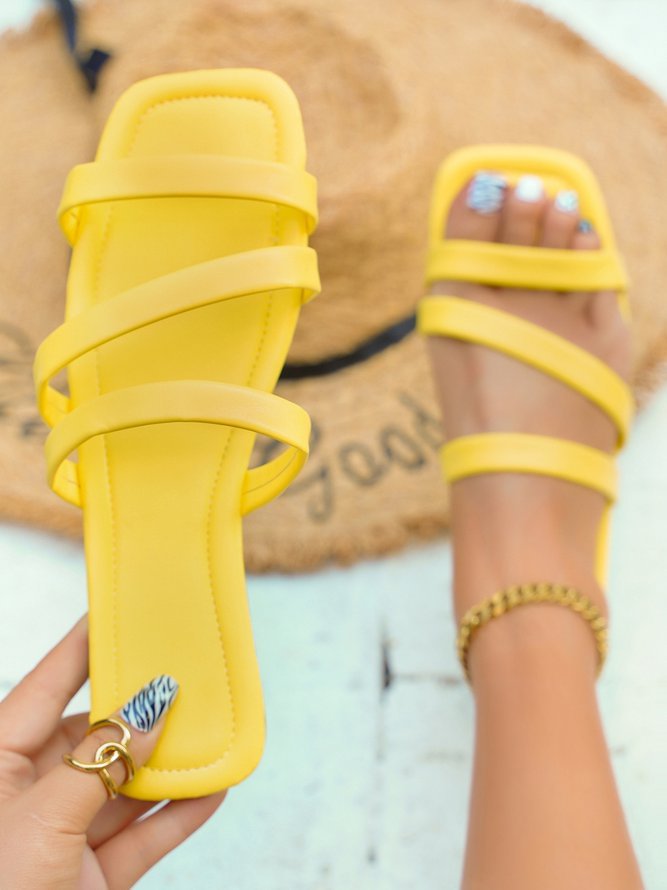 Holiday Style Yellow Multi-strips Square-toed Slipper CS440- Fabulory