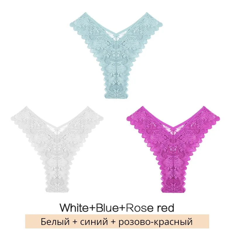 FINETOO New Lace Thongs 3Pcs/set Women Sexy G-string Underpants S-XL Lace Underwear Ladies Floral Panties Female Lingerie 2022