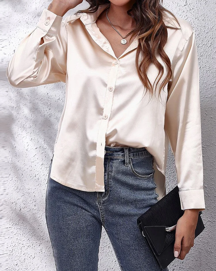 Fashion Solid Color Lapel Long Sleeve Shirt