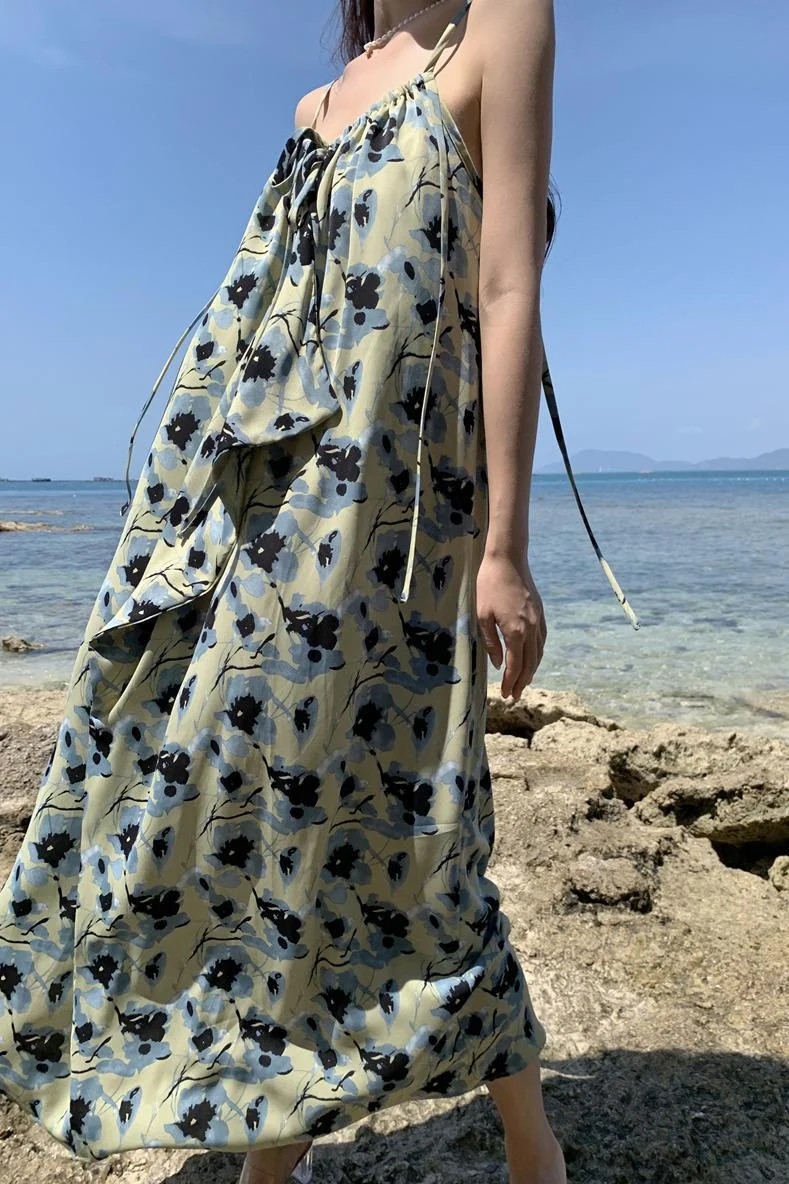 Churchf Churchf French Dress Female Spring And Summer Loose Design Sense Small Green Condole Skirt Seaside Vacation Long